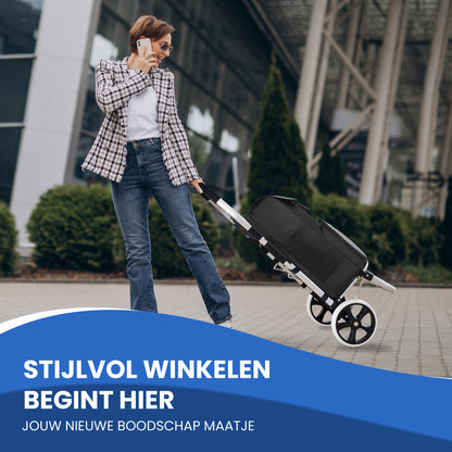 TTD® Boodschappentrolley met Steekwagenfunctie - Opvouwbaar Frame - 45L - Ruime Zijvakken - Boodschappenwagen - Waterdicht - All-Terrain Wielen - Boodschappenkar