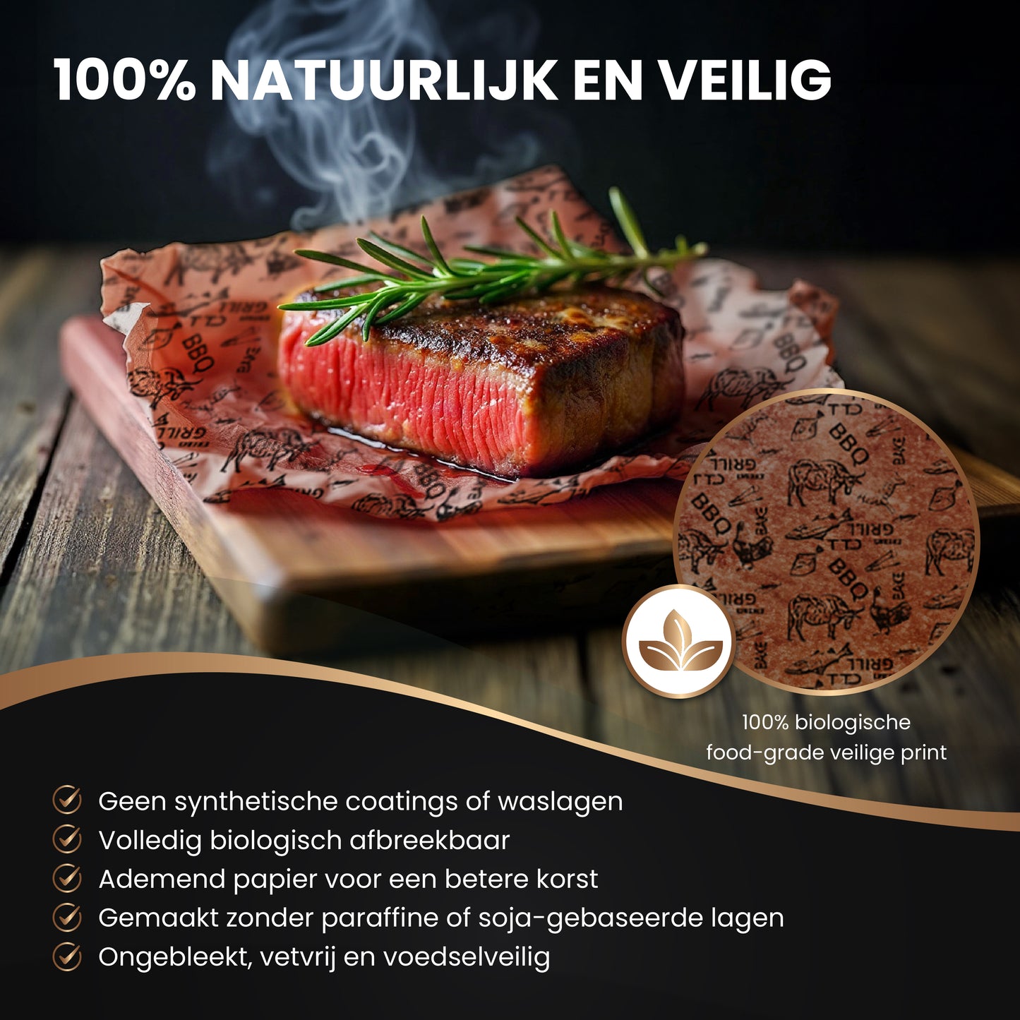 TTD® Butcher Paper XXL met Voedselveilige Print - 53 meter - Professioneel 100% Natuurlijk Slagerspapier van Houtpulp - BBQ Accesoires - Barbecue - Houtvezels - Ongecoat Slagerspapier