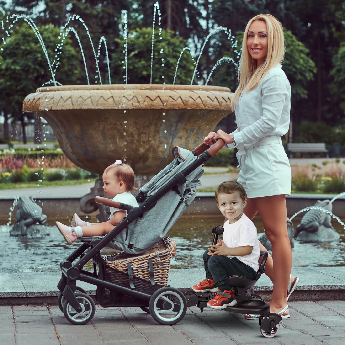 HeppieBabie - Meerijdplankje Deluxe - Met Zitje - Voor Kinderwagen/Buggy - Buggy Board - Met Ebook - Universeel