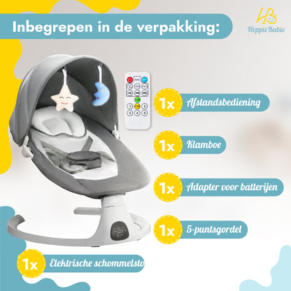 HeppieBabie Elektrische Wipstoel - Muziek en Swing Opties - 5 Punts Gordel - Babyschommel- Schommelstoel - Baby Swing - Met Ebook