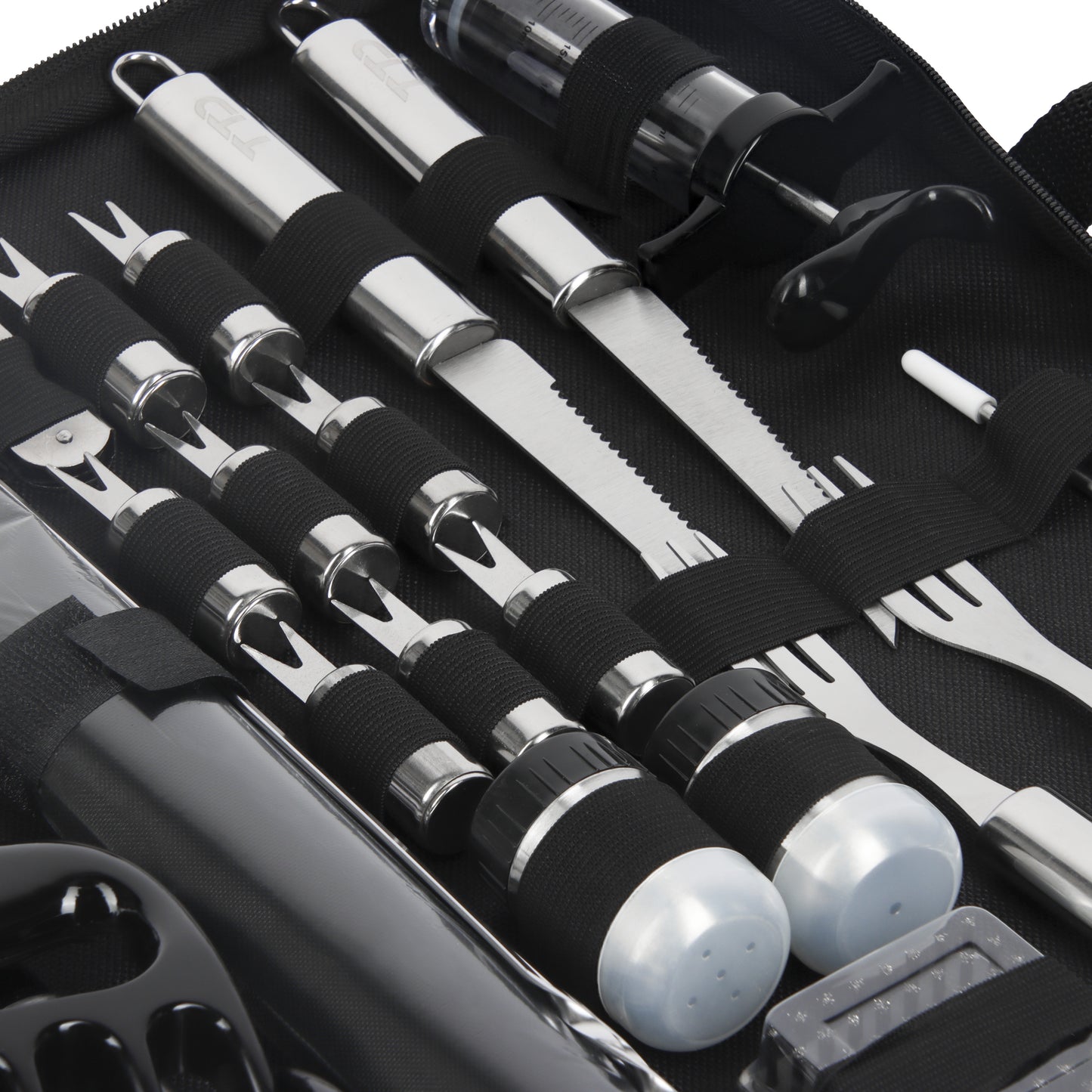 TTD® Premium BBQ Accesoires Set 40-delig - BBQ Gereedschapset RVS - Barbecue Accessoires - BBQ Tang - BBQ Spatel - Inclusief BBQ Thermometer en Schoonmaak Borstel - Inclusief Opbergtas