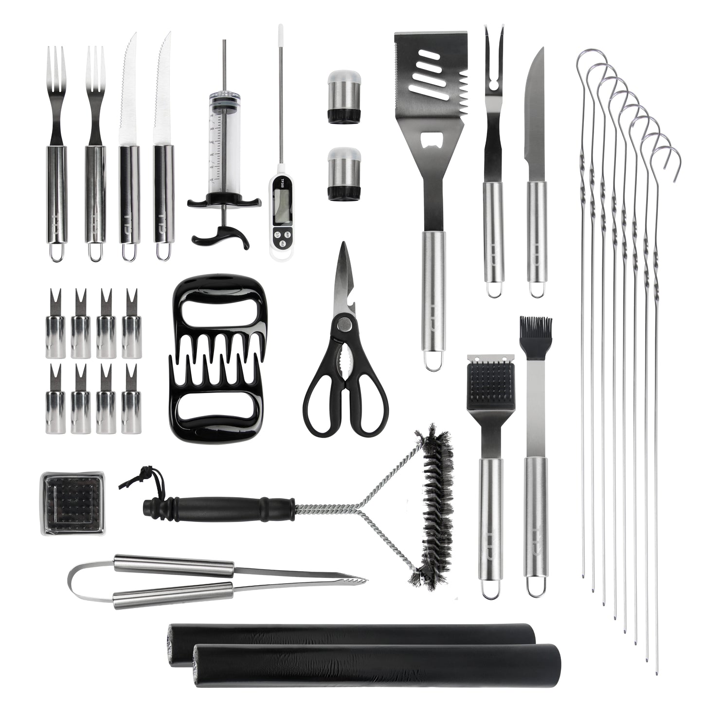 TTD® Premium BBQ Accesoires Set 40-delig - BBQ Gereedschapset RVS - Barbecue Accessoires - BBQ Tang - BBQ Spatel - Inclusief BBQ Thermometer en Schoonmaak Borstel - Inclusief Opbergtas