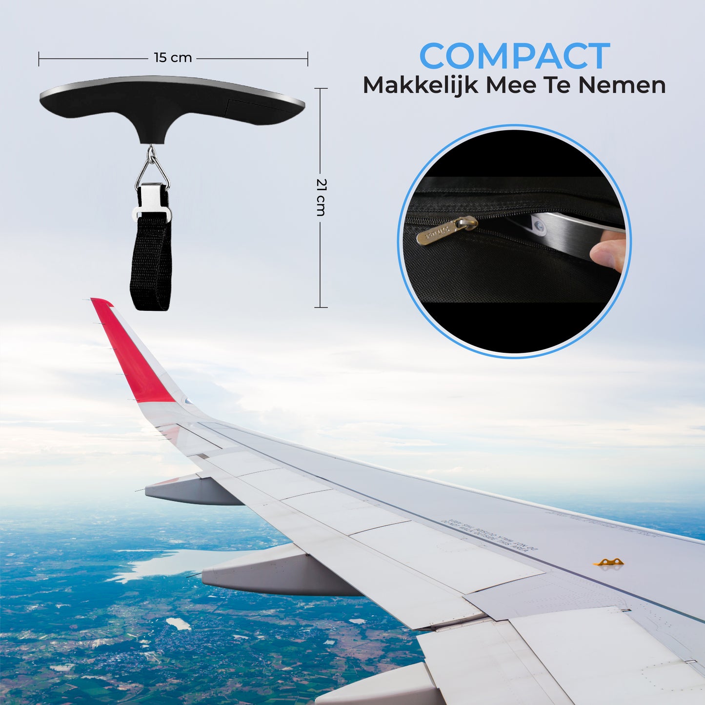 TTD® Kofferweegschaal - Weegcapaciteit 50 kg - Bagageweegschaal - Bagageweger - Hangweegschaal - Digital Luggage Scale - Kofferweger - Reizen met Vliegtuig - kg/g/lbs/oz - Inclusief Batterijen - Zwart