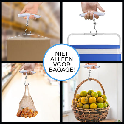 TTD® Kofferweegschaal met Haak en Verlicht Scherm - Weegcapaciteit 50 kg - Bagageweegschaal - Bagageweger - Hangweegschaal - Digital Luggage Scale - Kofferweger - Reizen met Vliegtuig - kg/g/lbs/oz - Inclusief Batterijen - Wit