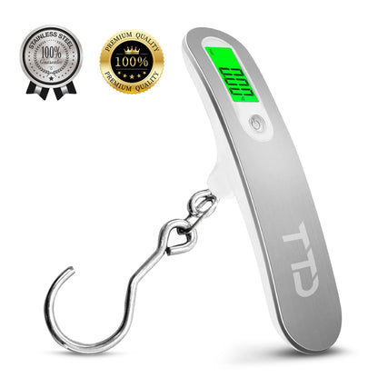 TTD® Kofferweegschaal met Haak en Verlicht Scherm - Weegcapaciteit 50 kg - Bagageweegschaal - Bagageweger - Hangweegschaal - Digital Luggage Scale - Kofferweger - Reizen met Vliegtuig - kg/g/lbs/oz - Inclusief Batterijen - Wit