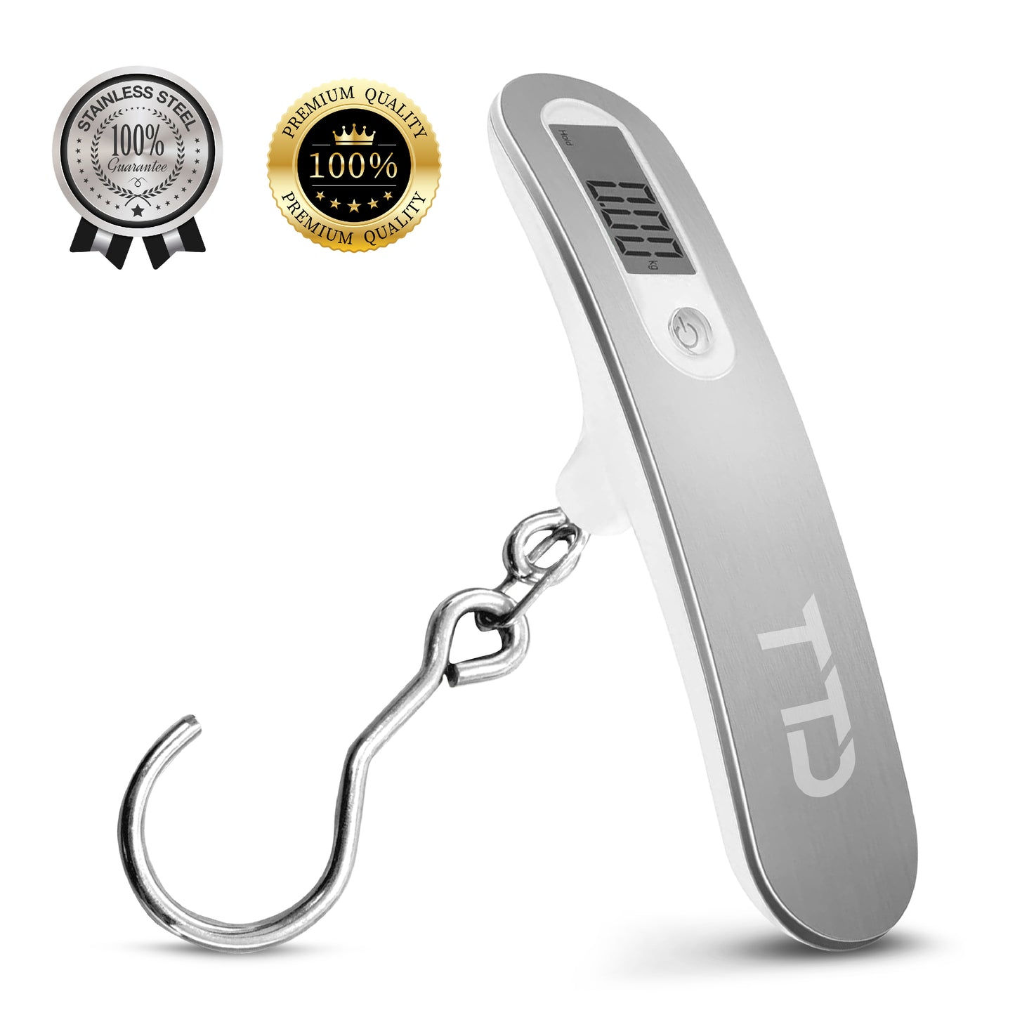 TTD® Kofferweegschaal met Haak - Weegcapaciteit 50 kg - Bagageweegschaal - Bagageweger - Hangweegschaal - Digital Luggage Scale - Kofferweger - Reizen met Vliegtuig - kg/g/lbs/oz - Inclusief Batterijen - Wit