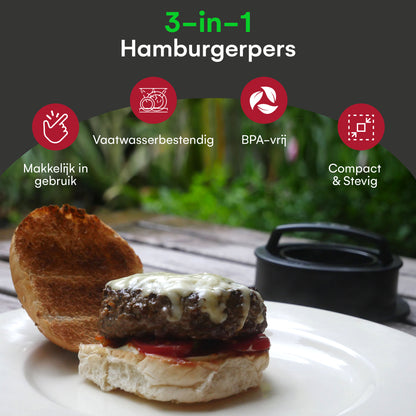 TTD® Hamburgerpers en Hamburgermaker - Smash Burger - Grillgroeven - BBQ Accesoires - Burgerpers - Barbecue Accessoires - Burger Press - Ook voor Miniburgers en Gevulde Burgers - Vaatwasserbestendig - BPA Vrij - Inclusief 100 Waxpapiertjes - Zwart