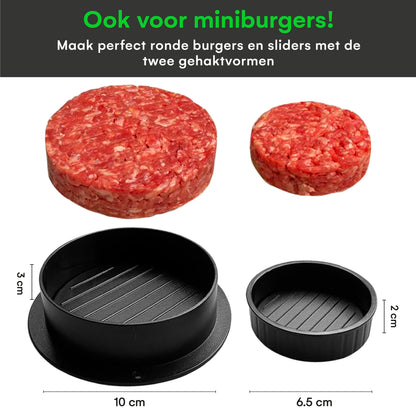 TTD® Hamburgerpers en Hamburgermaker - Smash Burger - Grillgroeven - BBQ Accesoires - Burgerpers - Barbecue Accessoires - Burger Press - Ook voor Miniburgers en Gevulde Burgers - Vaatwasserbestendig - BPA Vrij - Inclusief 100 Waxpapiertjes - Zwart