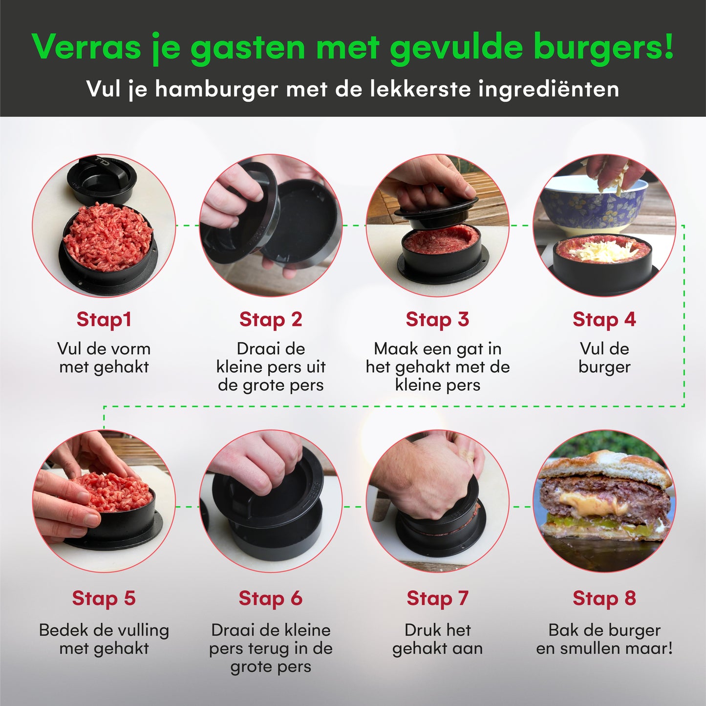 TTD® Hamburgerpers en Hamburgermaker - Smash Burger - Grillgroeven - BBQ Accesoires - Burgerpers - Barbecue Accessoires - Burger Press - Ook voor Miniburgers en Gevulde Burgers - Vaatwasserbestendig - BPA Vrij - Inclusief 100 Waxpapiertjes - Zwart