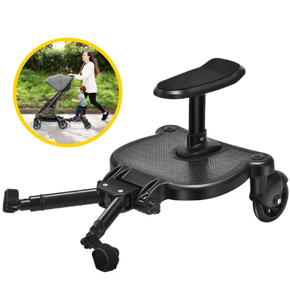 HeppieBabie Universeel Meerijdplankje - Met Zitje - Voor Kinderwagen of Buggy - Buggy Board
