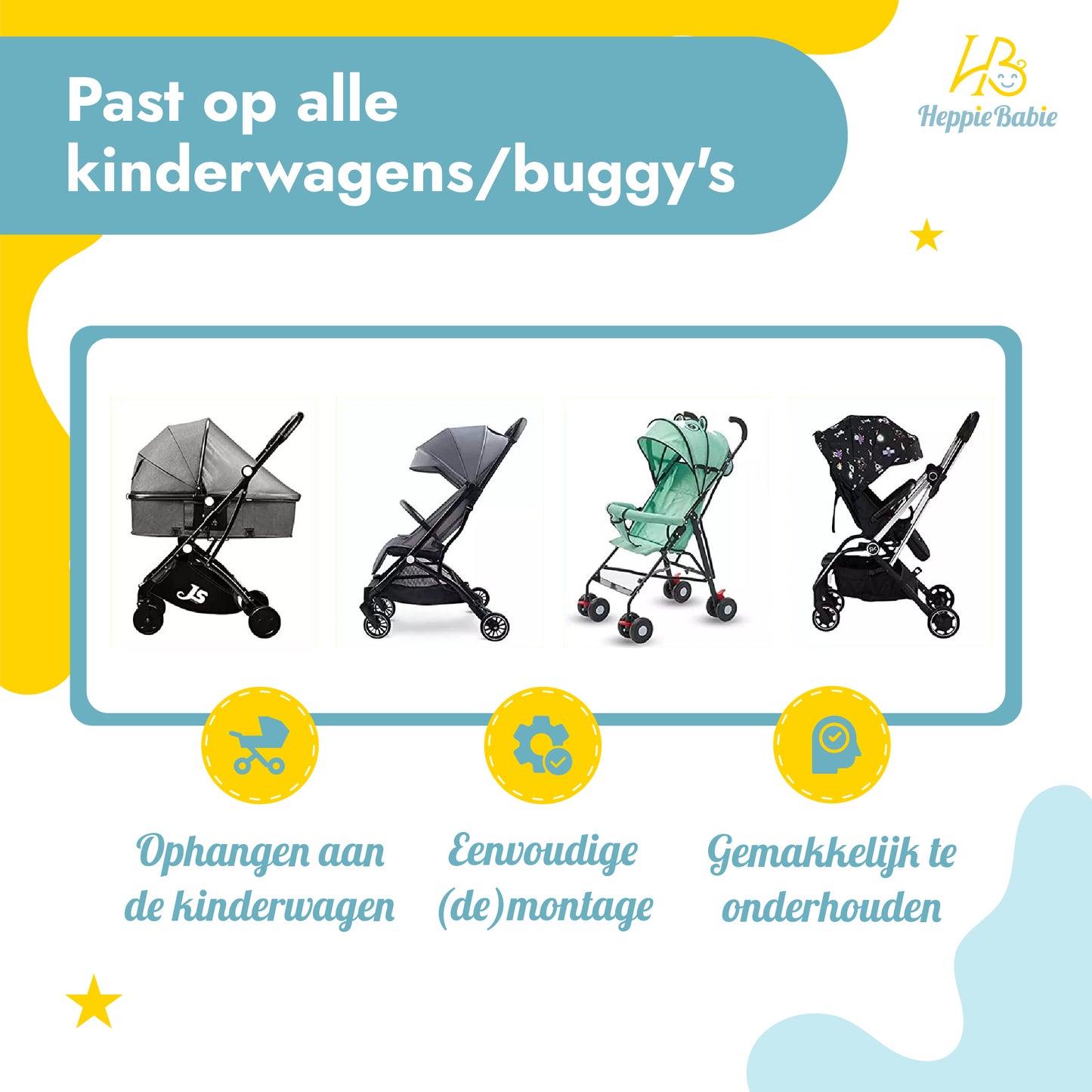 HeppieBabie Universeel Meerijdplankje - Met Zitje - Voor Kinderwagen of Buggy - Buggy Board