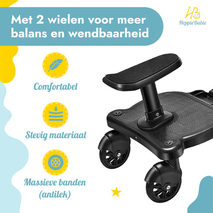 HeppieBabie Universeel Meerijdplankje - Met Zitje - Voor Kinderwagen of Buggy - Buggy Board