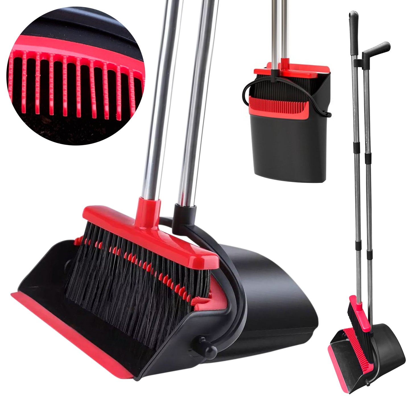 TTD® Stoffer en Blik met Lange Steel XXL - Verstelbaar 54-263 cm - Bezem - Bezemsteel - Veger en Blik - Vuilblik voor Binnen en Buiten - Ingebouwde Schoonmaaktanden