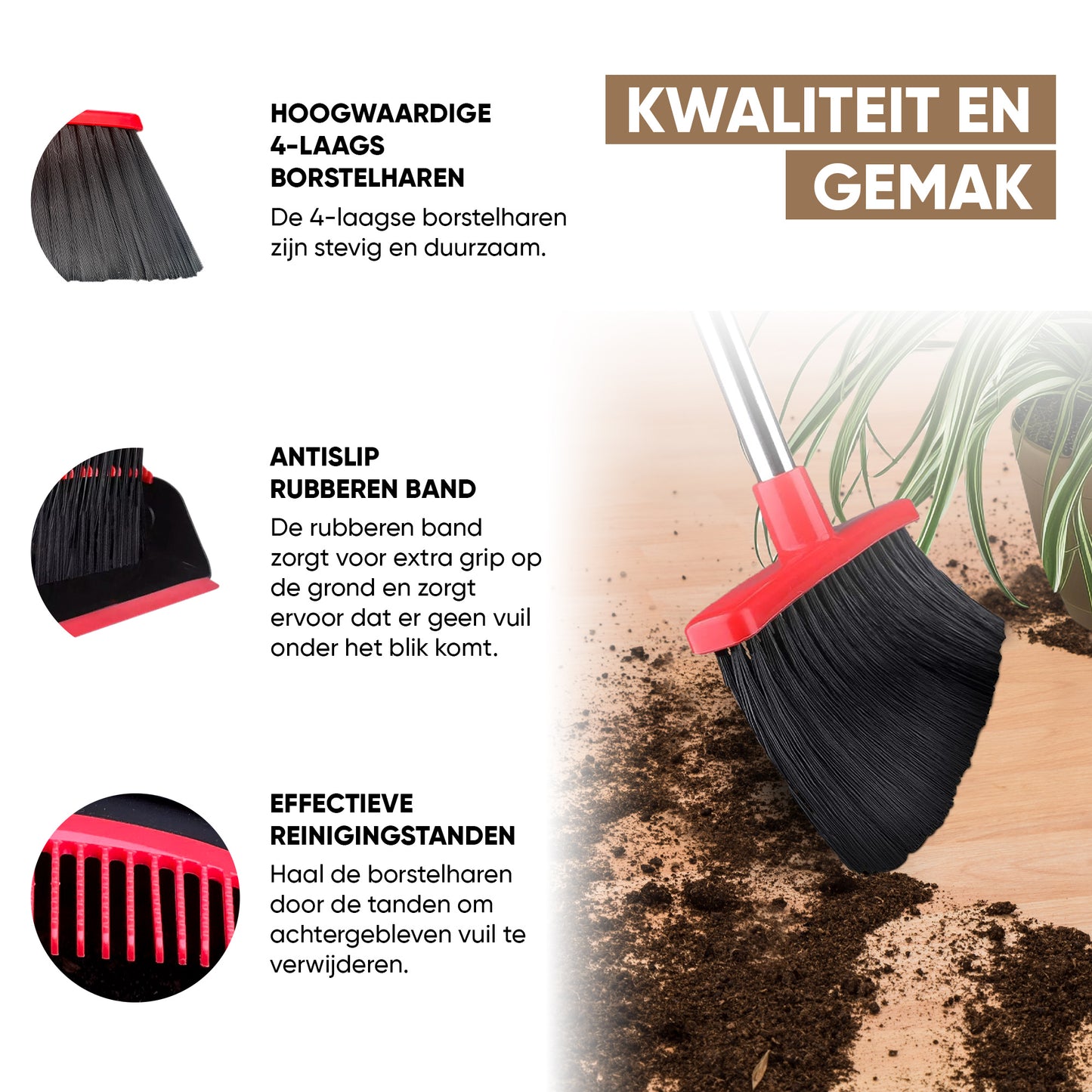 TTD® Stoffer en Blik met Lange Steel XXL - Verstelbaar 54-263 cm - Bezem - Bezemsteel - Veger en Blik - Vuilblik voor Binnen en Buiten - Ingebouwde Schoonmaaktanden