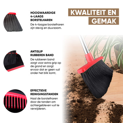 TTD® Stoffer en Blik met Lange Steel XXL - Verstelbaar 54-263 cm - Bezem - Bezemsteel - Veger en Blik - Vuilblik voor Binnen en Buiten - Ingebouwde Schoonmaaktanden