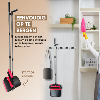 TTD® Stoffer en Blik met Lange Steel XXL - Verstelbaar 54-263 cm - Bezem - Bezemsteel - Veger en Blik - Vuilblik voor Binnen en Buiten - Ingebouwde Schoonmaaktanden