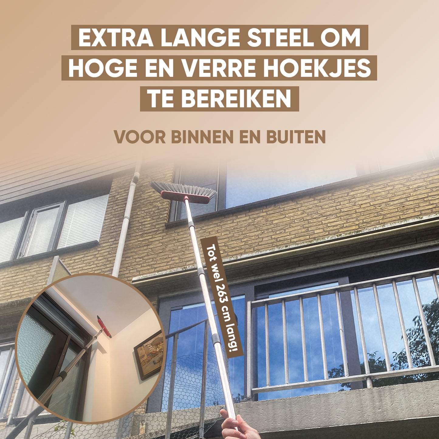 TTD® Stoffer en Blik met Lange Steel XXL - Verstelbaar 54-263 cm - Bezem - Bezemsteel - Veger en Blik - Vuilblik voor Binnen en Buiten - Ingebouwde Schoonmaaktanden