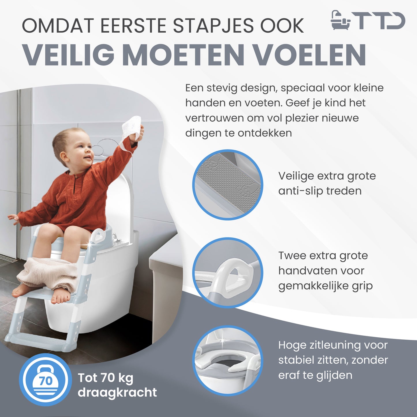 TTD® Potje Peuter - WC Verkleiner met Trapje - Toiletverkleiner - Toilettrainer met Opstapje - In Hoogte Verstelbaar en Opvouwbaar - 2 tot 8 jaar - Met Beloningssysteem en Diploma