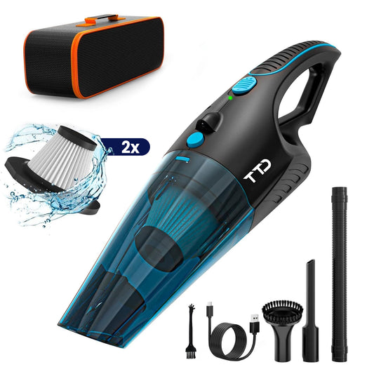 TTD® Premium Autostofzuiger Draadloos met Luxe Opbergtas - Extra Krachtig 14.000 Pa - Nat & Droog - Inclusief 2 Premium HEPA-filters - Draadloze Kruimelzuiger - Stofzuiger voor Auto - Handstofzuiger - Kruimeldief