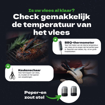 TTD® Premium BBQ Accesoires Set 40-delig - BBQ Gereedschapset RVS - Barbecue Accessoires - BBQ Tang - BBQ Spatel - Inclusief BBQ Thermometer en Schoonmaak Borstel - Inclusief Opbergtas