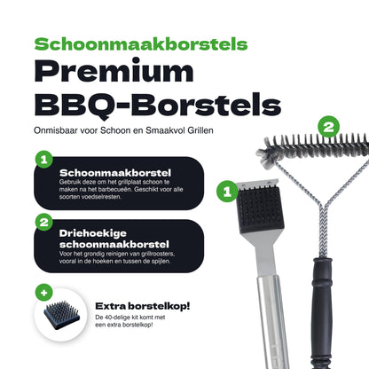 TTD® Premium BBQ Accesoires Set 40-delig - BBQ Gereedschapset RVS - Barbecue Accessoires - BBQ Tang - BBQ Spatel - Inclusief BBQ Thermometer en Schoonmaak Borstel - Inclusief Opbergtas