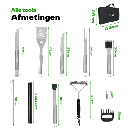 TTD® Premium BBQ Accessories Set 30-piece Including Storage Bag