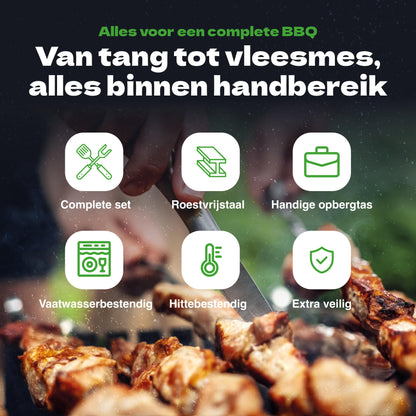 TTD® Premium BBQ Accesoires Set 40-delig - BBQ Gereedschapset RVS - Barbecue Accessoires - BBQ Tang - BBQ Spatel - Inclusief BBQ Thermometer en Schoonmaak Borstel - Inclusief Opbergtas