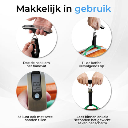 TTD® Kofferweegschaal - Weegcapaciteit 50 kg - Bagageweegschaal - Bagageweger - Hangweegschaal - Digital Luggage Scale - Kofferweger - Reizen met Vliegtuig - kg/g/lbs/oz - Inclusief Batterijen - Zwart