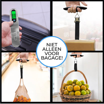 TTD® Kofferweegschaal met Verlicht Scherm en Travel Bag - Weegcapaciteit 50 kg - Bagageweegschaal - Bagageweger - Hangweegschaal - Digital Luggage Scale - Kofferweger - Reizen met Vliegtuig - kg/g/lbs/oz - Inclusief Batterijen - Zwart