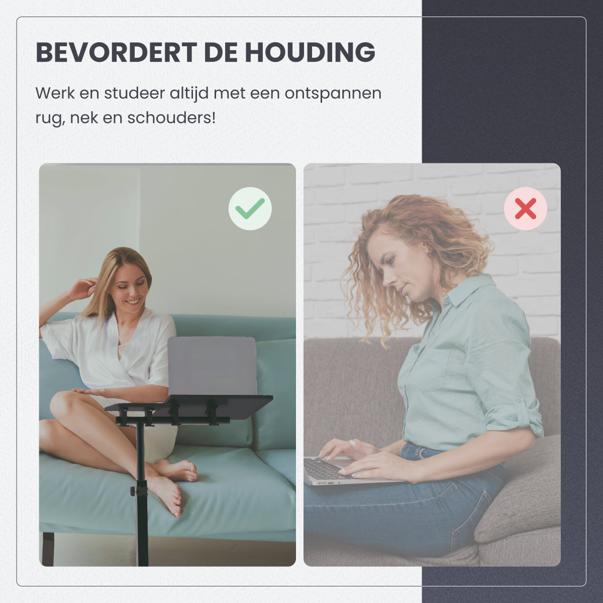 TTD® Premium Bijzettafel op Wieltjes - Laptoptafel Verstelbaar - Bedtafel op Wielen - Laptopstandaard - Verstelbaar in Hoek en in Hoogte - Zwart - Links