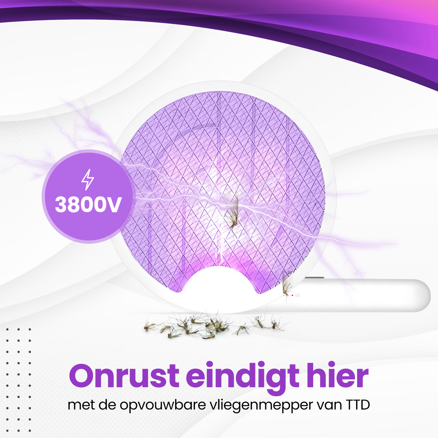 TTD® Opvouwbare Elektrische Vliegenmepper - Vliegenvanger en Muggenvanger - Opvouwbaar en Ophangbaar - Muggenlamp - UV-Licht