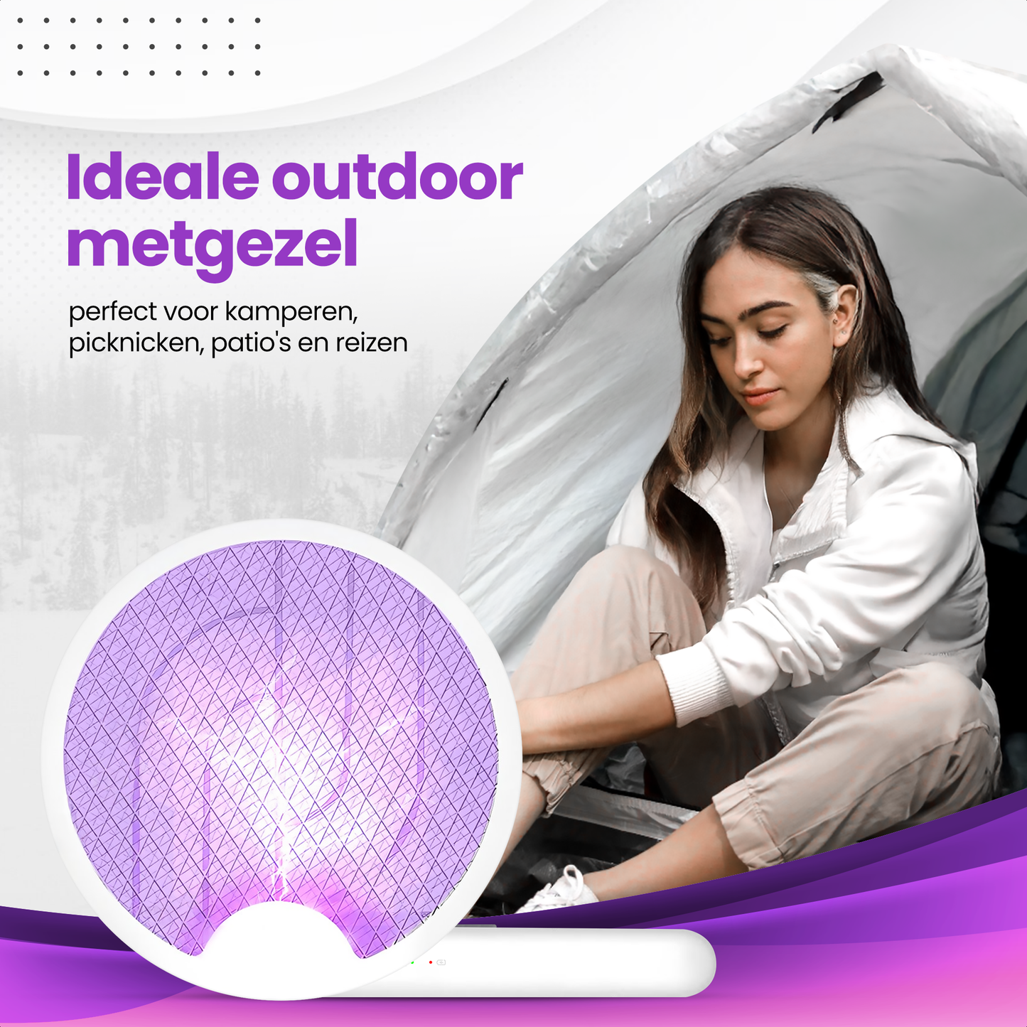 TTD® Opvouwbare Elektrische Vliegenmepper - Vliegenvanger en Muggenvanger - Opvouwbaar en Ophangbaar - Muggenlamp - UV-Licht