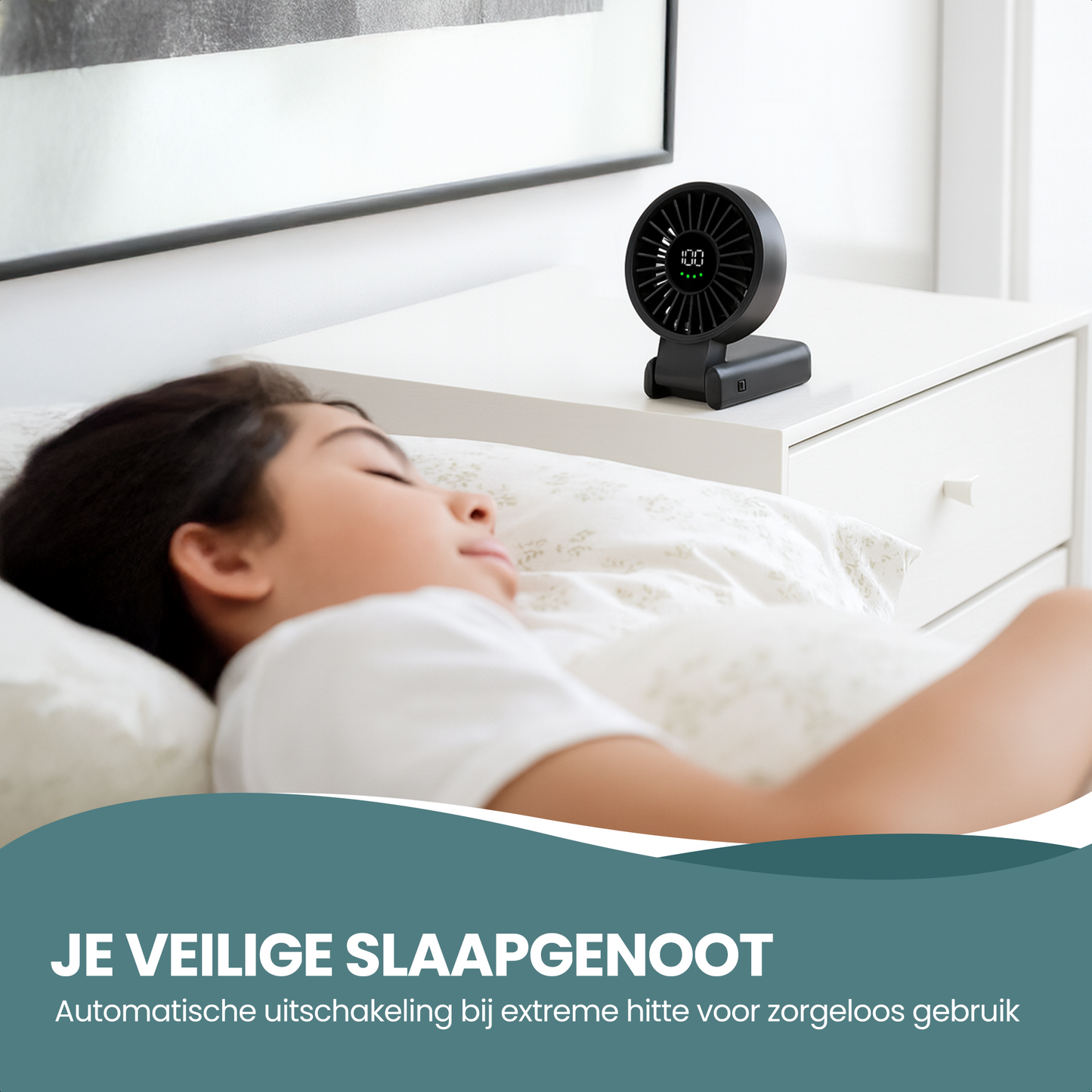 TTD® Handventilator Oplaadbaar - Mini Ventilator - 5 Standen met Digitaal Display - 150 Graden Draaibaar - Vasthouden, Neerzetten of aan Je Nek Hangen - USB-C Oplaadbaar - 5000 mAh Batterij