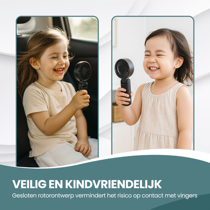 TTD® Handventilator Oplaadbaar - Mini Ventilator - 5 Standen met Digitaal Display - 150 Graden Draaibaar - Vasthouden, Neerzetten of aan Je Nek Hangen - USB-C Oplaadbaar - 5000 mAh Batterij