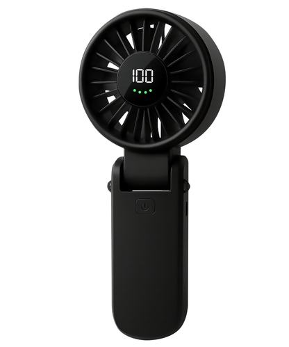 TTD® Handventilator Oplaadbaar - Mini Ventilator - 5 Standen met Digitaal Display - 150 Graden Draaibaar - Vasthouden, Neerzetten of aan Je Nek Hangen - USB-C Oplaadbaar - 5000 mAh Batterij