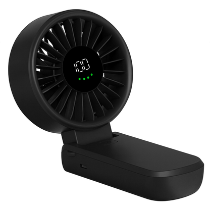 TTD® Handventilator Oplaadbaar - Mini Ventilator - 5 Standen met Digitaal Display - 150 Graden Draaibaar - Vasthouden, Neerzetten of aan Je Nek Hangen - USB-C Oplaadbaar - 5000 mAh Batterij