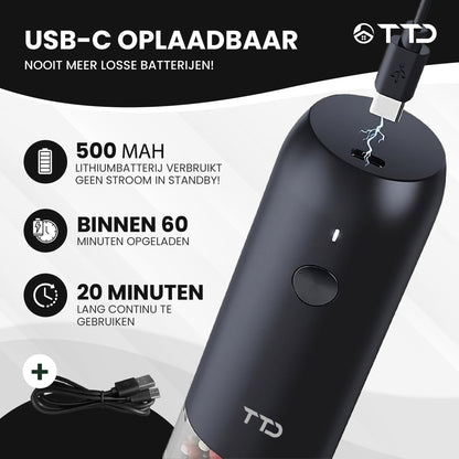 TTD® Premium Zout en Pepermolen Set Elektrisch - 45ml Capaciteit - USB-oplaadbaar - Peper en Zoutmolen set - Kruidenmolen - Zoutmolen - Pepermolen - Peper en Zoutmolen Oplaadbaar - Verstelbare maalgraad - LED-verlichting - 2 stuks - Zwart & Wit