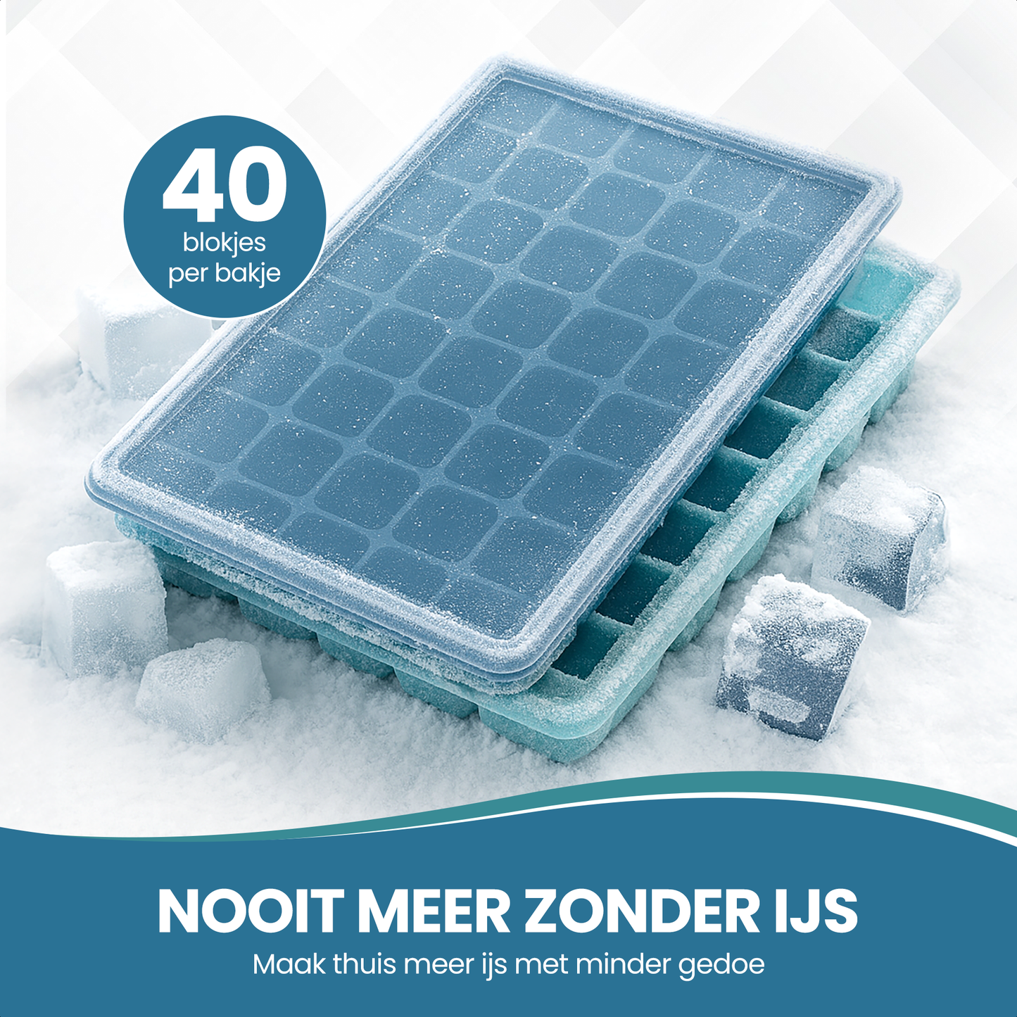 TTD® Luxe IJsblokjesvorm met Deksel - Set van 2 Stuks - 40 + 40 Kleinere Vierkante IJsblokjes - 100% Siliconen - BPA Vrij - IJsklontjes Vorm