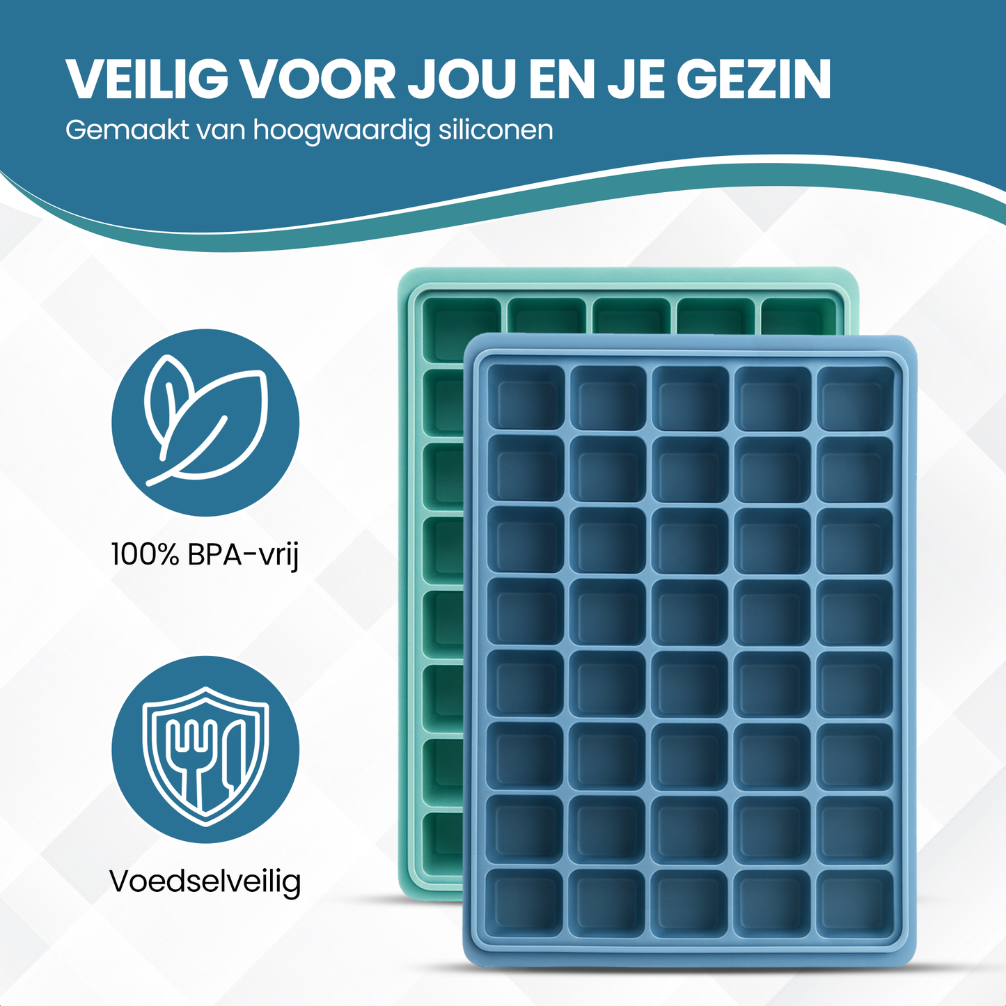 TTD® Luxe IJsblokjesvorm met Deksel - Set van 2 Stuks - 40 + 40 Kleinere Vierkante IJsblokjes - 100% Siliconen - BPA Vrij - IJsklontjes Vorm
