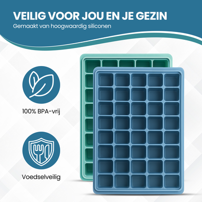 TTD® Luxe IJsblokjesvorm met Deksel - Set van 2 Stuks - 40 + 40 Kleinere Vierkante IJsblokjes - 100% Siliconen - BPA Vrij - IJsklontjes Vorm