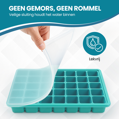 TTD® Luxe IJsblokjesvorm met Deksel - Set van 2 Stuks - 40 + 40 Kleinere Vierkante IJsblokjes - 100% Siliconen - BPA Vrij - IJsklontjes Vorm