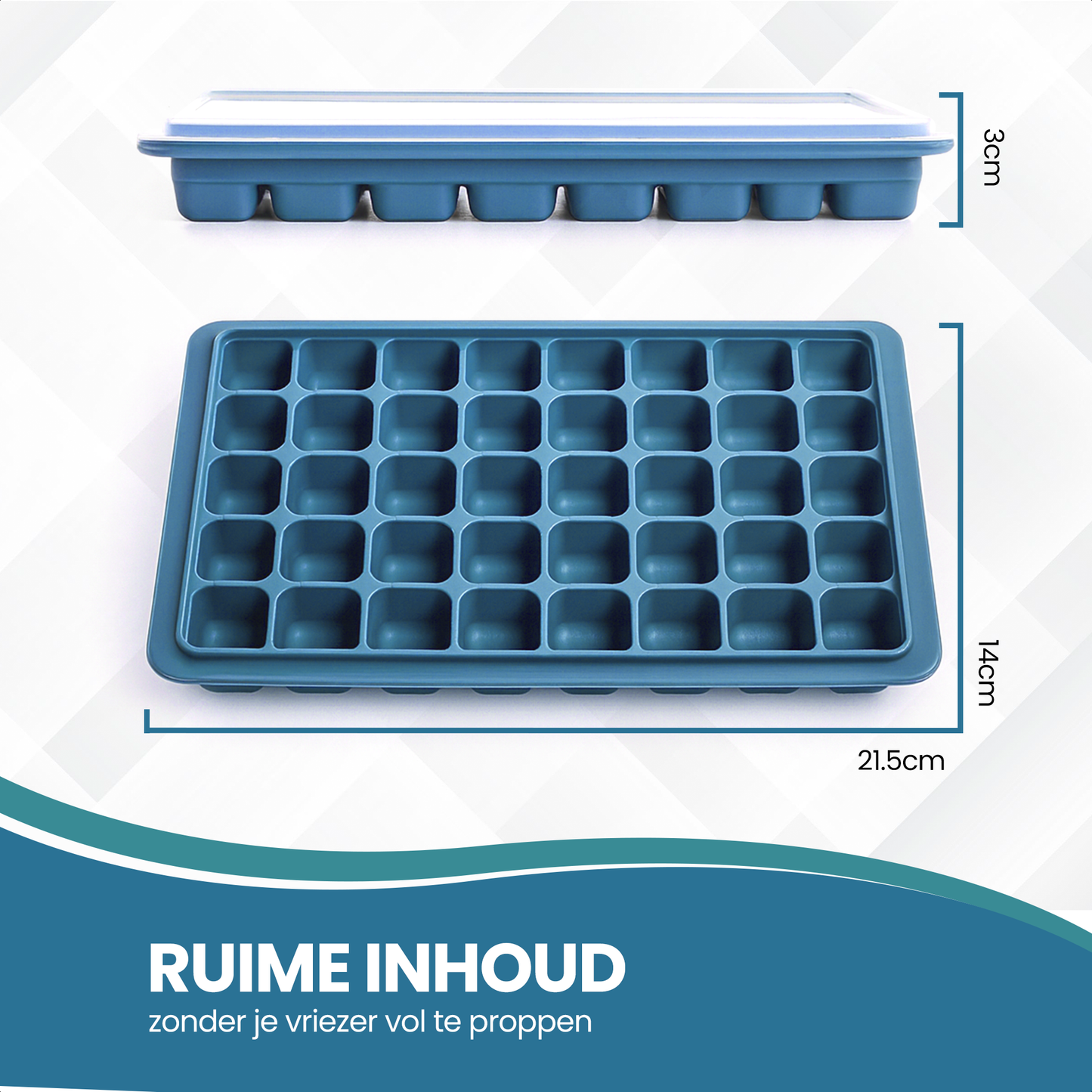 TTD® Luxe IJsblokjesvorm met Deksel - Set van 2 Stuks - 40 + 40 Kleinere Vierkante IJsblokjes - 100% Siliconen - BPA Vrij - IJsklontjes Vorm