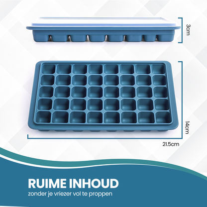 TTD® Luxe IJsblokjesvorm met Deksel - Set van 2 Stuks - 40 + 40 Kleinere Vierkante IJsblokjes - 100% Siliconen - BPA Vrij - IJsklontjes Vorm