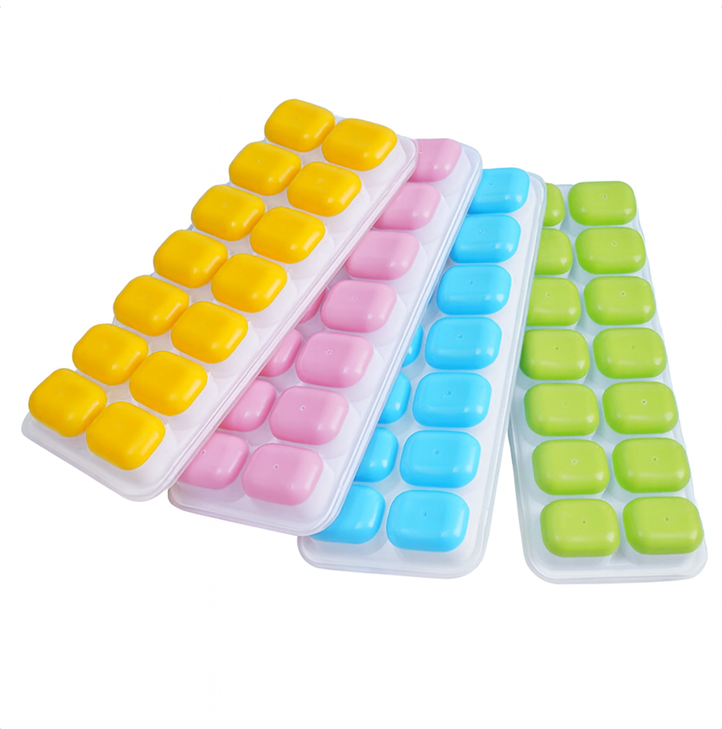 TTD® Siliconen IJsblokjesvorm met Deksel - Set van 4 - 14 x 4 IJsblokjes - Stapelbaar - BPA Vrij - IJsblokjes Zijn Makkelijk uit te Drukken