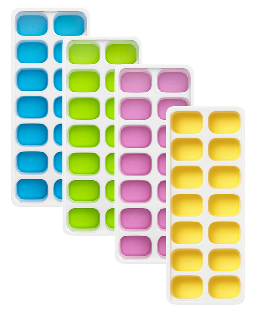 TTD® Siliconen IJsblokjesvorm met Deksel - Set van 4 - 14 x 4 IJsblokjes - Stapelbaar - BPA Vrij - IJsblokjes Zijn Makkelijk uit te Drukken