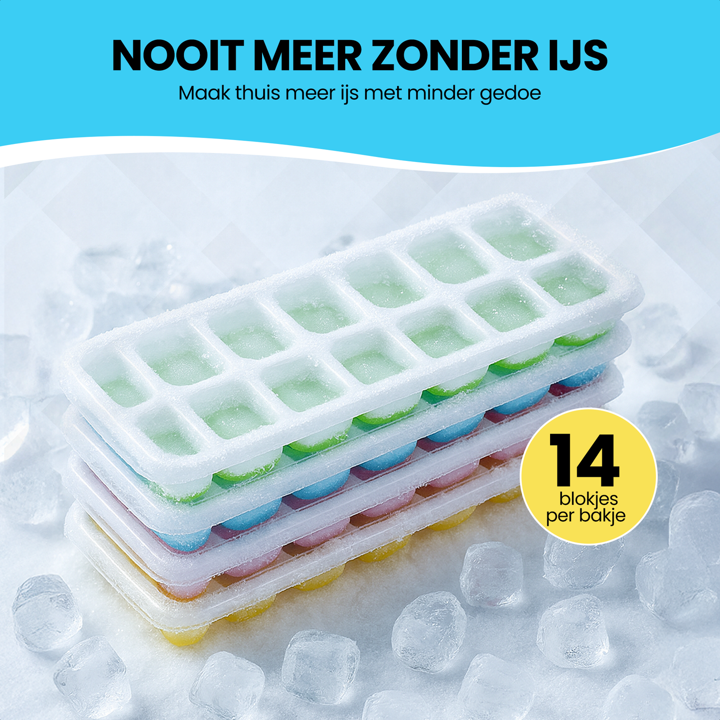 TTD® Siliconen IJsblokjesvorm met Deksel - Set van 4 - 14 x 4 IJsblokjes - Stapelbaar - BPA Vrij - IJsblokjes Zijn Makkelijk uit te Drukken