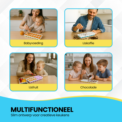 TTD® Siliconen IJsblokjesvorm met Deksel - Set van 4 - 14 x 4 IJsblokjes - Stapelbaar - BPA Vrij - IJsblokjes Zijn Makkelijk uit te Drukken