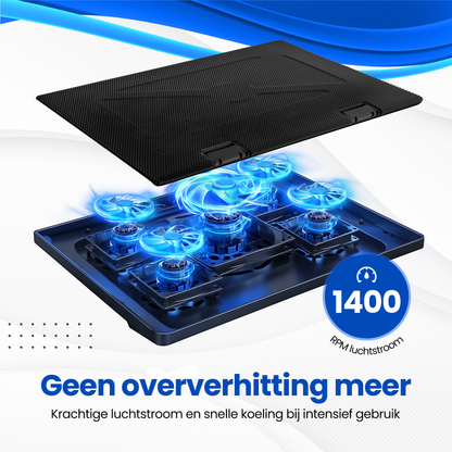 TTD® Premium Laptop Cooler en Verstelbare Laptop Verhoger - Laptop Standaard Verstelbaar - Laptop Steun - Rotatiesnelheden tot boven de 2100 RPM - Gaming Laptop Cooling Pad - Tot 17 Inch - Extra USB-poort - Zwart