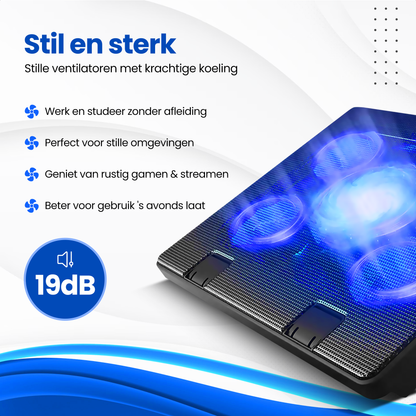 TTD® Premium Laptop Cooler en Verstelbare Laptop Verhoger - Laptop Standaard Verstelbaar - Laptop Steun - Rotatiesnelheden tot boven de 2100 RPM - Gaming Laptop Cooling Pad - Tot 17 Inch - Extra USB-poort - Zwart