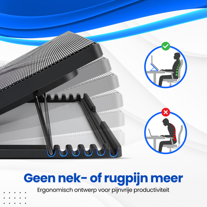 TTD® Premium Laptop Cooler en Verstelbare Laptop Verhoger - Laptop Standaard Verstelbaar - Laptop Steun - Rotatiesnelheden tot boven de 2100 RPM - Gaming Laptop Cooling Pad - Tot 17 Inch - Extra USB-poort - Zwart